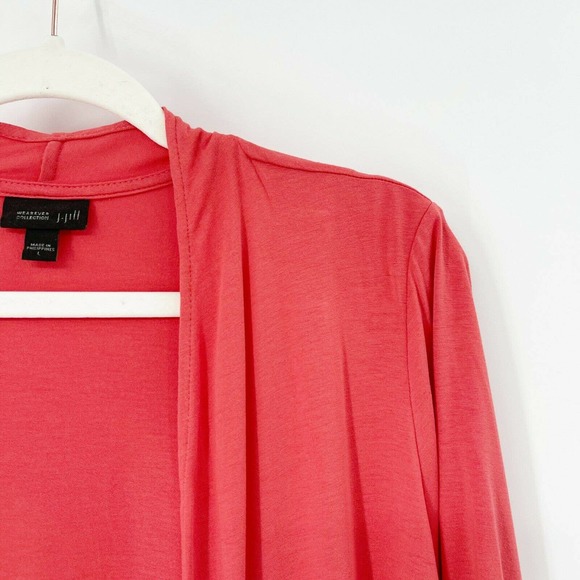 J. Jill Rayon Open Front Cardigan Sweater Sz L Coral Orange Elbow Sleeve Stretch - Picture 2 of 7